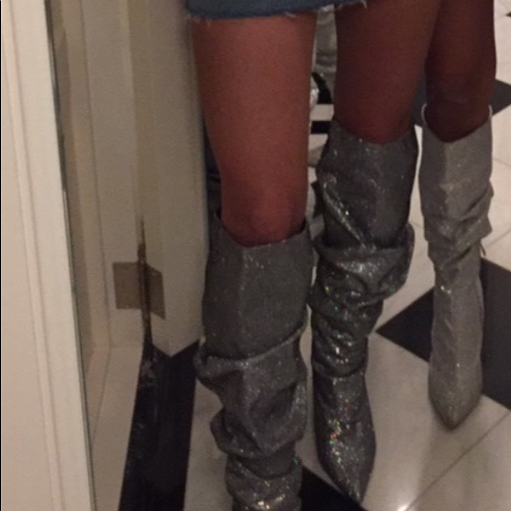 Silver shiny boots
